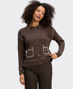 Zaket & Plover Cardi Tailored Contrast Pocket - Cocoa