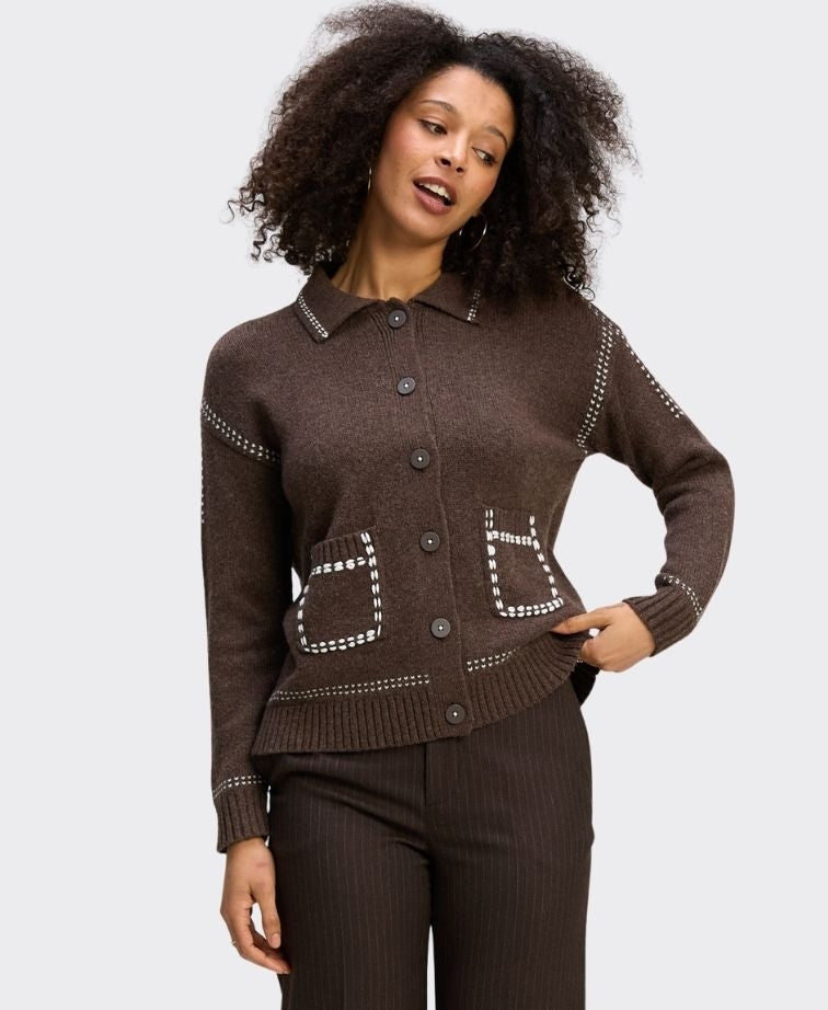 Zaket & Plover Cardi Tailored Contrast Pocket - Cocoa