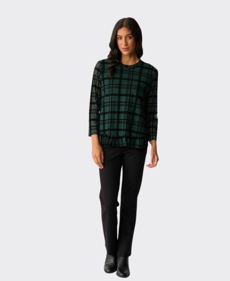 Foil Top Flocked Ruffle Hem - Green Check