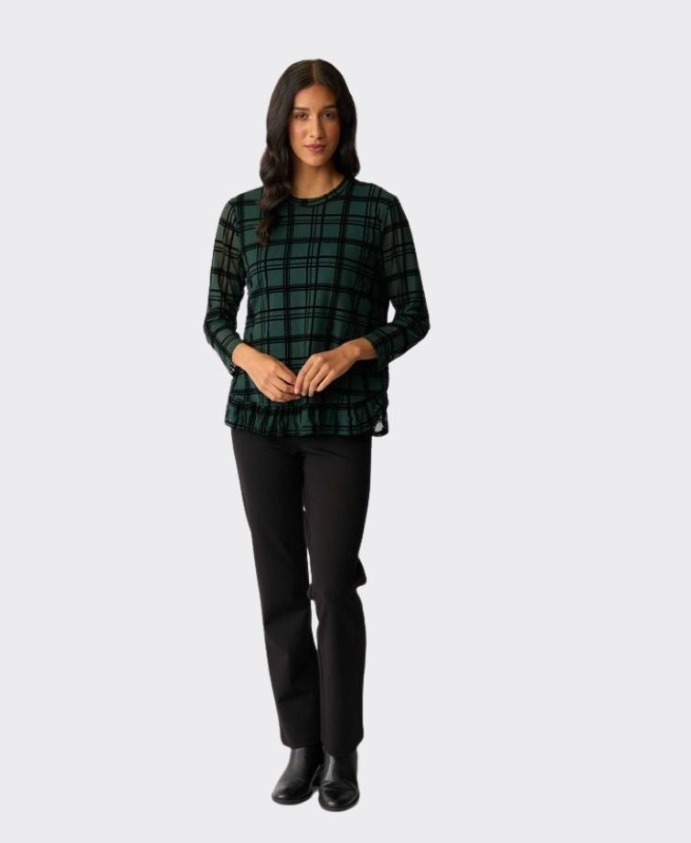 Foil Top Flocked Ruffle Hem - Green Check