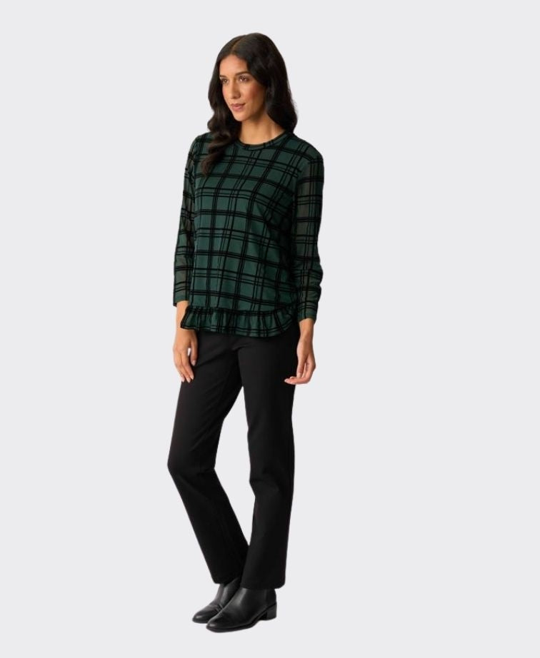 Foil Top Flocked Ruffle Hem - Green Check