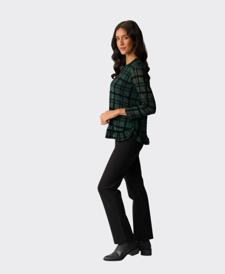 Foil Top Flocked Ruffle Hem - Green Check