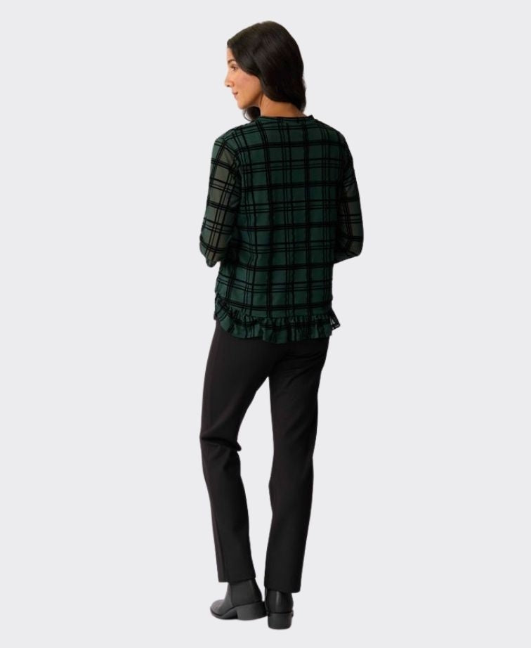 Foil Top Flocked Ruffle Hem - Green Check