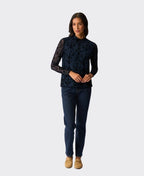 Foil Top L/S Polo Neck Velvet Burnout - Navy Paisley