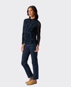 Foil Top L/S Polo Neck Velvet Burnout - Navy Paisley