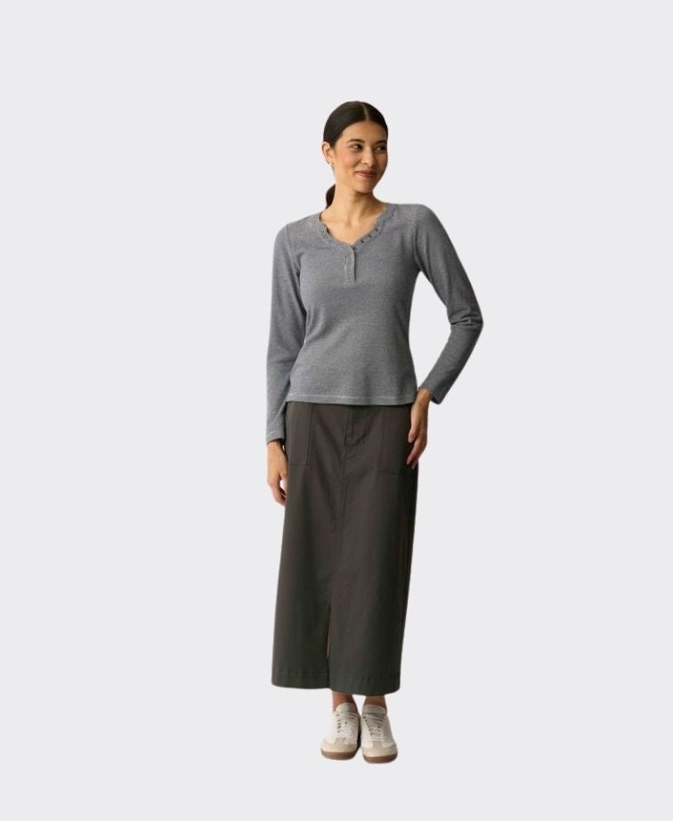 Esplanade Top Snappy V Henley - Navy