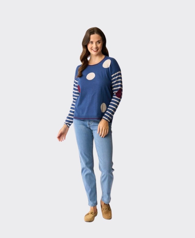 Oh Three Jumper Spots & Stripes - Indigo Latte