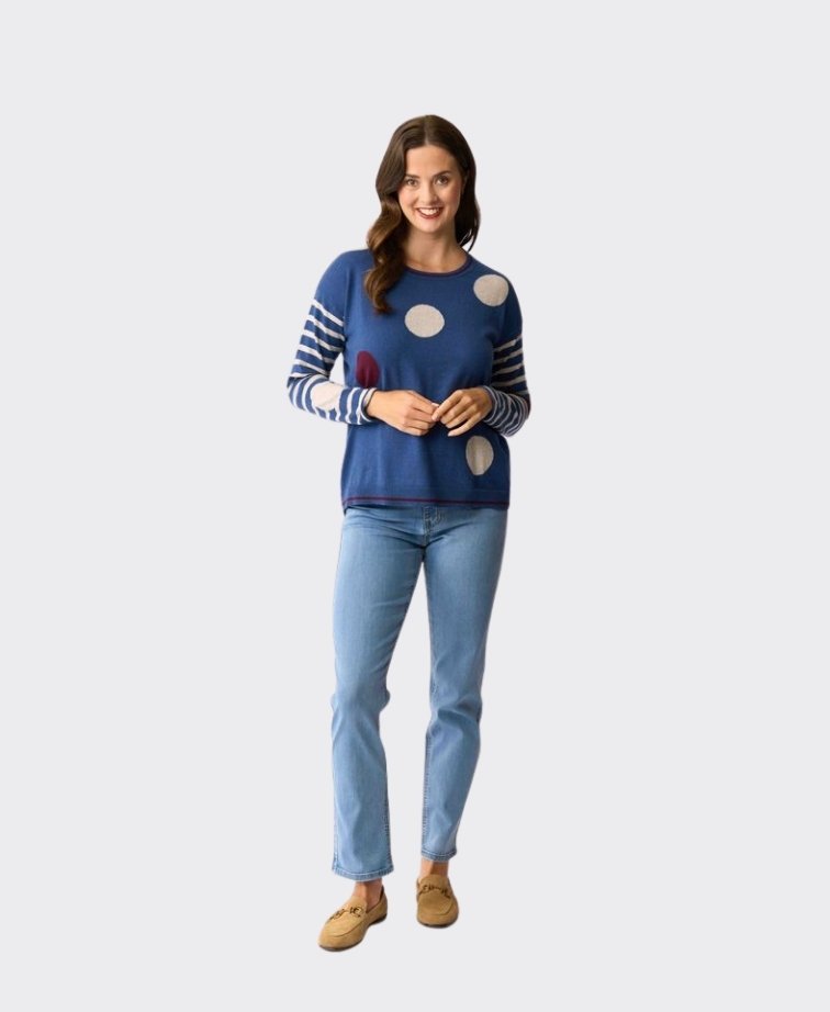 Oh Three Jumper Spots & Stripes - Indigo Latte