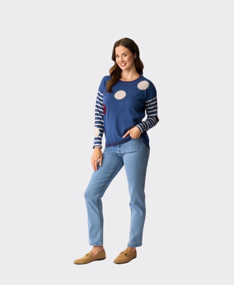 Oh Three Jumper Spots & Stripes - Indigo Latte