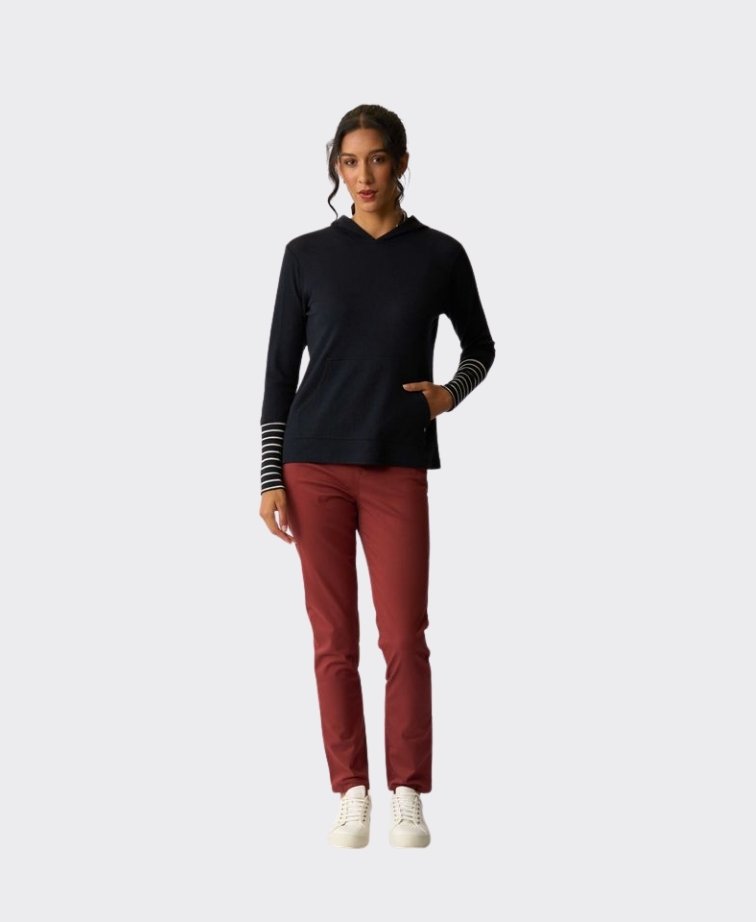Foil Jumper Contrast Trim Hooded Merino - TrueNavy Stripe