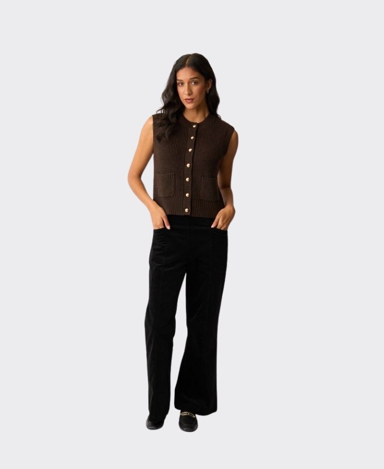 Foil Vest Button Up - Chocolate