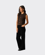 Foil Vest Button Up - Chocolate