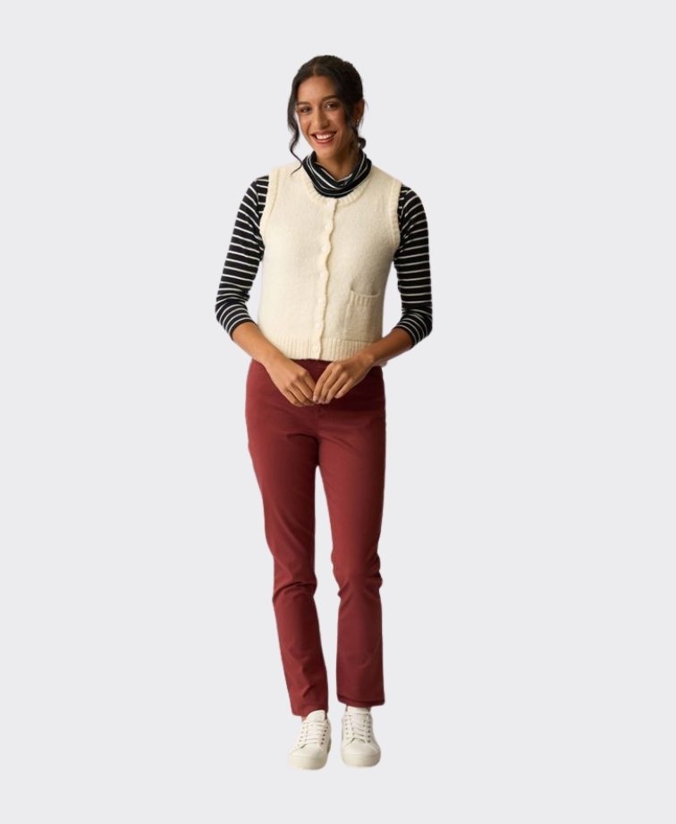 Oh Three Vest Rib Button Front - Oatmeal