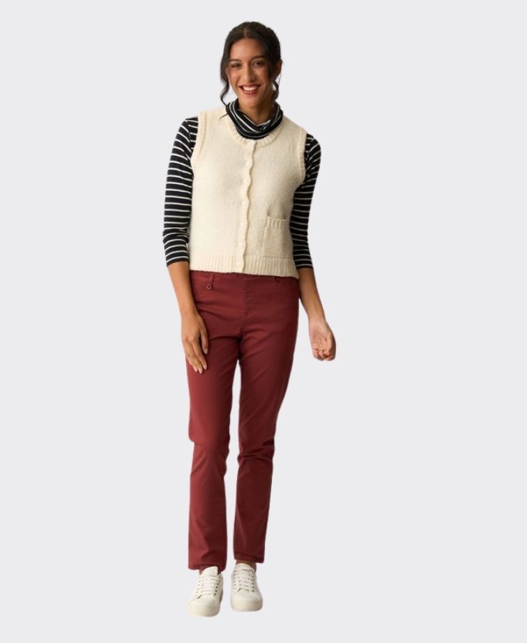 Oh Three Vest Rib Button Front - Oatmeal