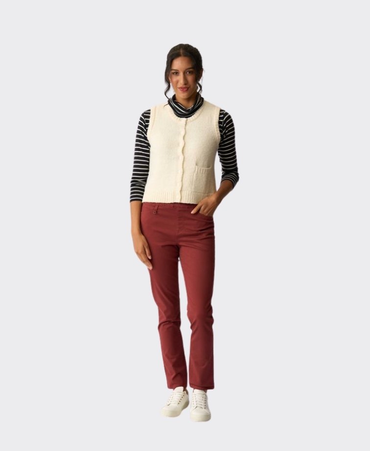 Oh Three Vest Rib Button Front - Oatmeal
