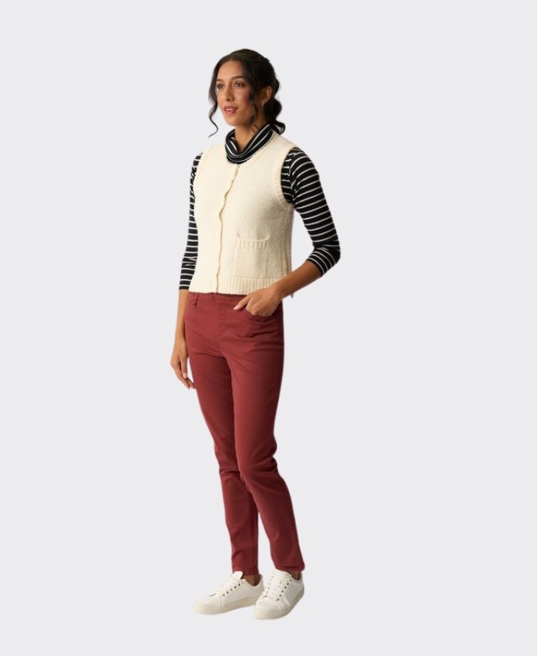 Oh Three Vest Rib Button Front - Oatmeal