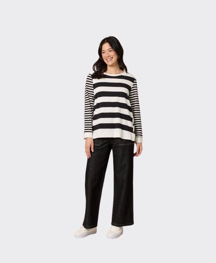 Gordon Smith Top Brighton Stripe Side Button - Black/Ivory
