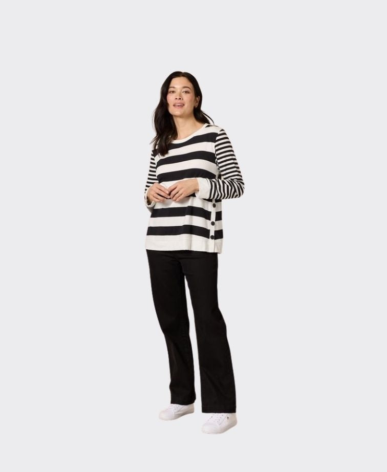 Gordon Smith Top Brighton Stripe Side Button - Black/Ivory