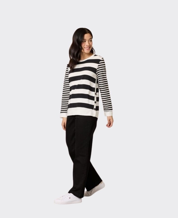 Gordon Smith Top Brighton Stripe Side Button - Black/Ivory