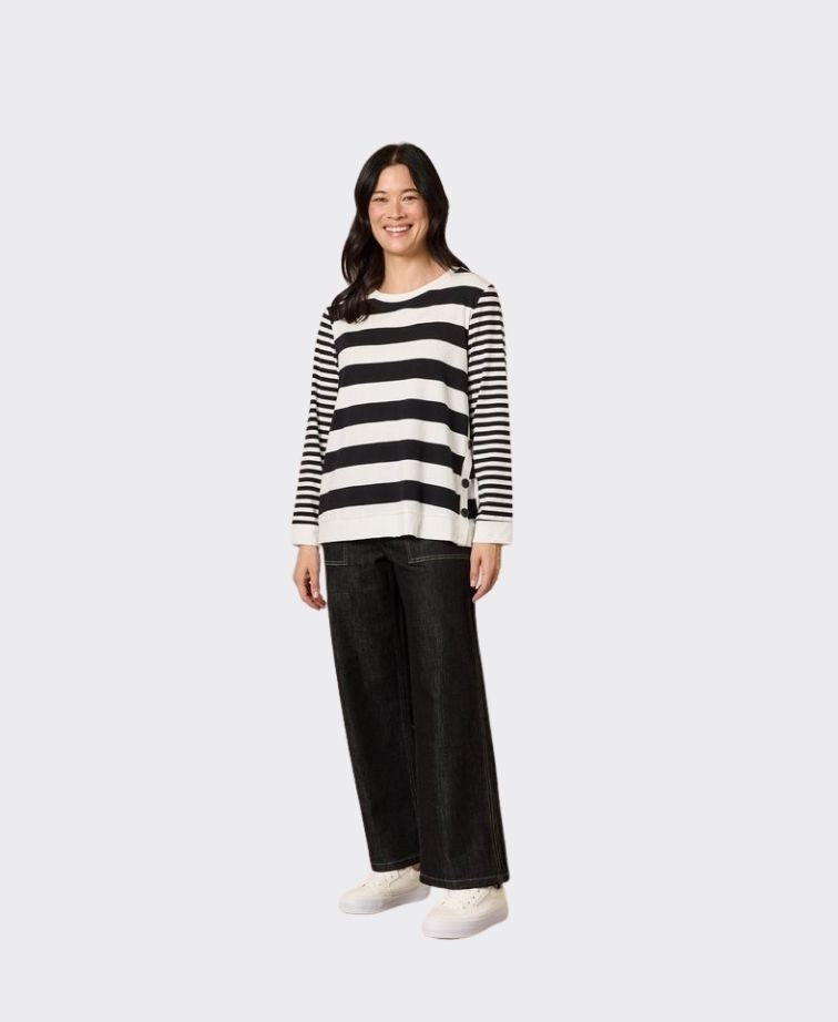 Gordon Smith Top Brighton Stripe Side Button - Black/Ivory