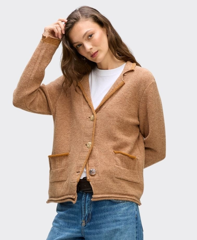 LD + Co Cardi Collared Pocket Trim - Camel