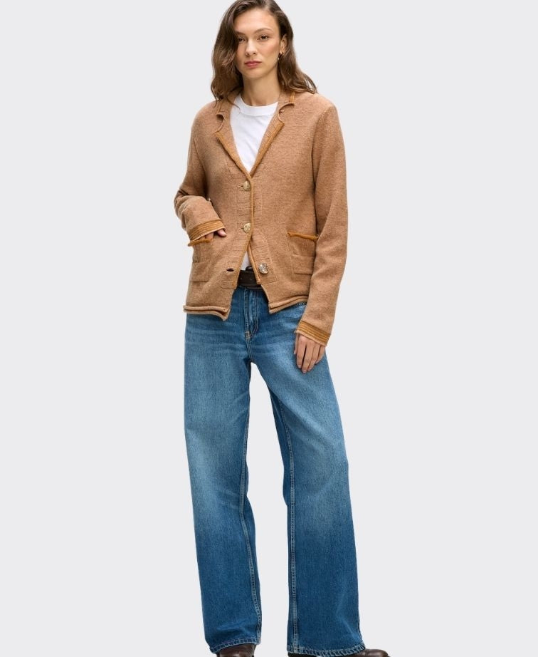LD + Co Cardi Collared Pocket Trim - Camel