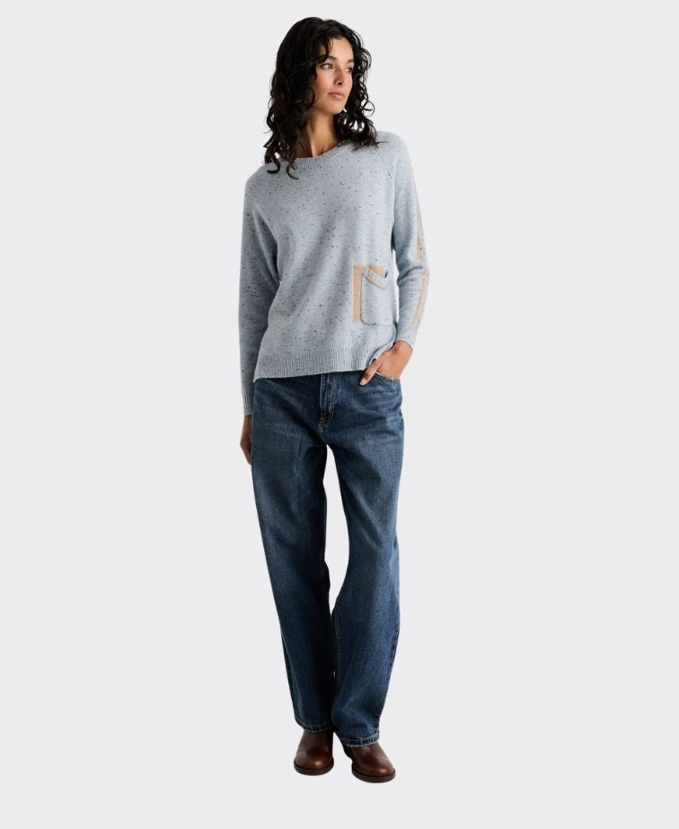 LD + Co Jumper Pocket Detail Raglan Tweed - Sky