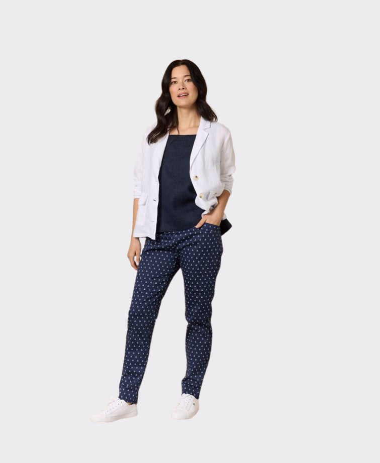 Gordon Smith Pant Cherry Print Pullon - Navy/White