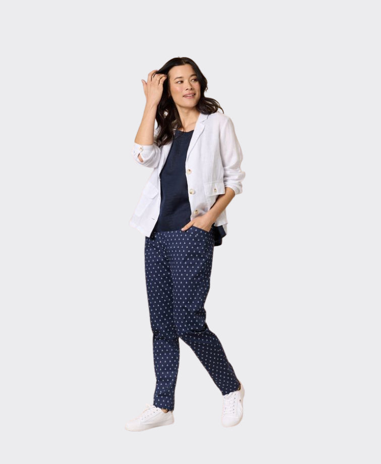 Gordon Smith Pant Cherry Print Pullon - Navy/White