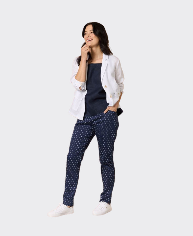 Gordon Smith Pant Cherry Print Pullon - Navy/White