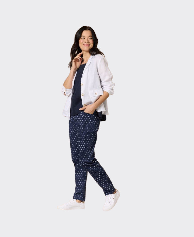 Gordon Smith Pant Cherry Print Pullon - Navy/White