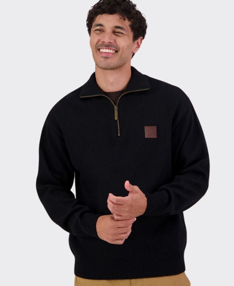 Swanndri Mariner Zip Neck Sweater - Black