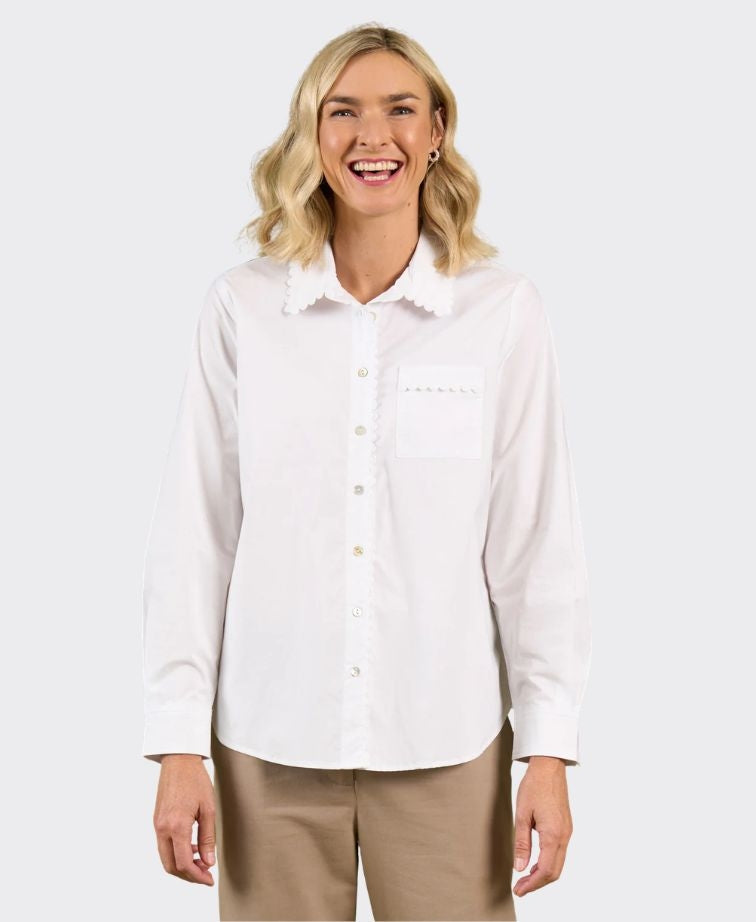 Charlie Jane Shirt Levin Edge Trim - White