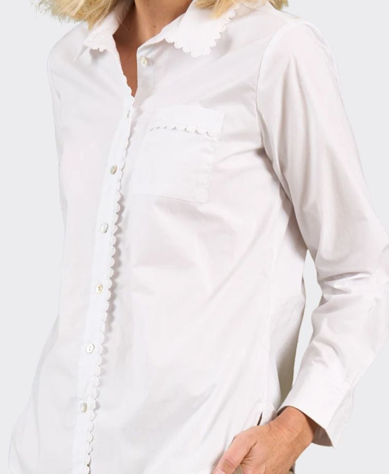 Charlie Jane Shirt Levin Edge Trim - White