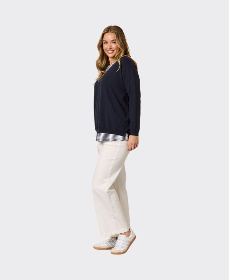 Threadz Top Double Take 2 in 1 Stripe Cami - Navy/White