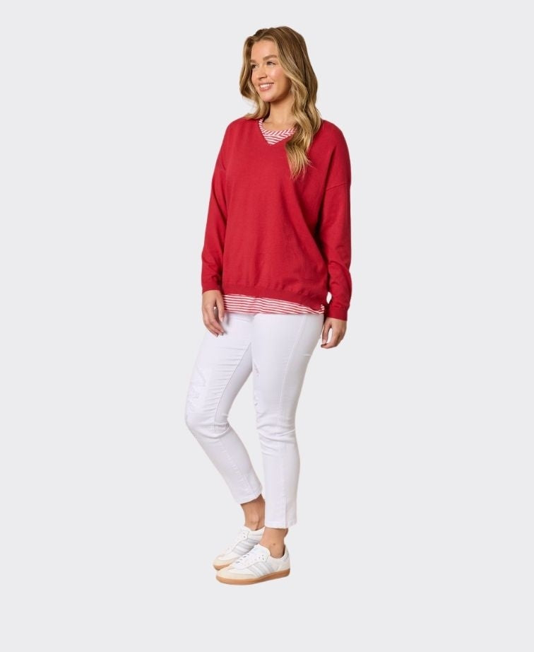 Threadz Top Double Take 2 in 1 Stripe Cami - Red/White