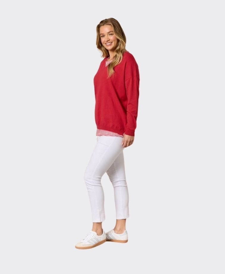 Threadz Top Double Take 2 in 1 Stripe Cami - Red/White
