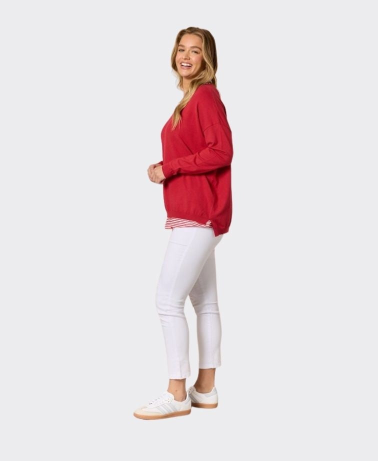 Threadz Top Double Take 2 in 1 Stripe Cami - Red/White