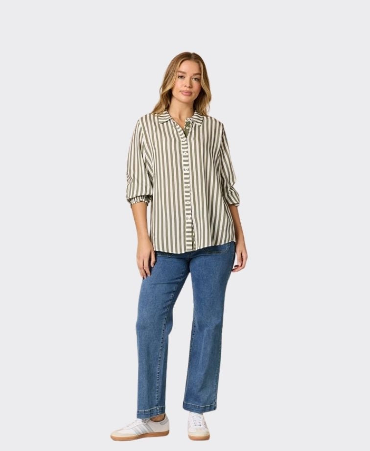Threadz Shirt Amour Stripe - Khaki/White