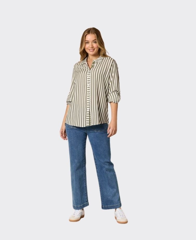 Threadz Shirt Amour Stripe - Khaki/White