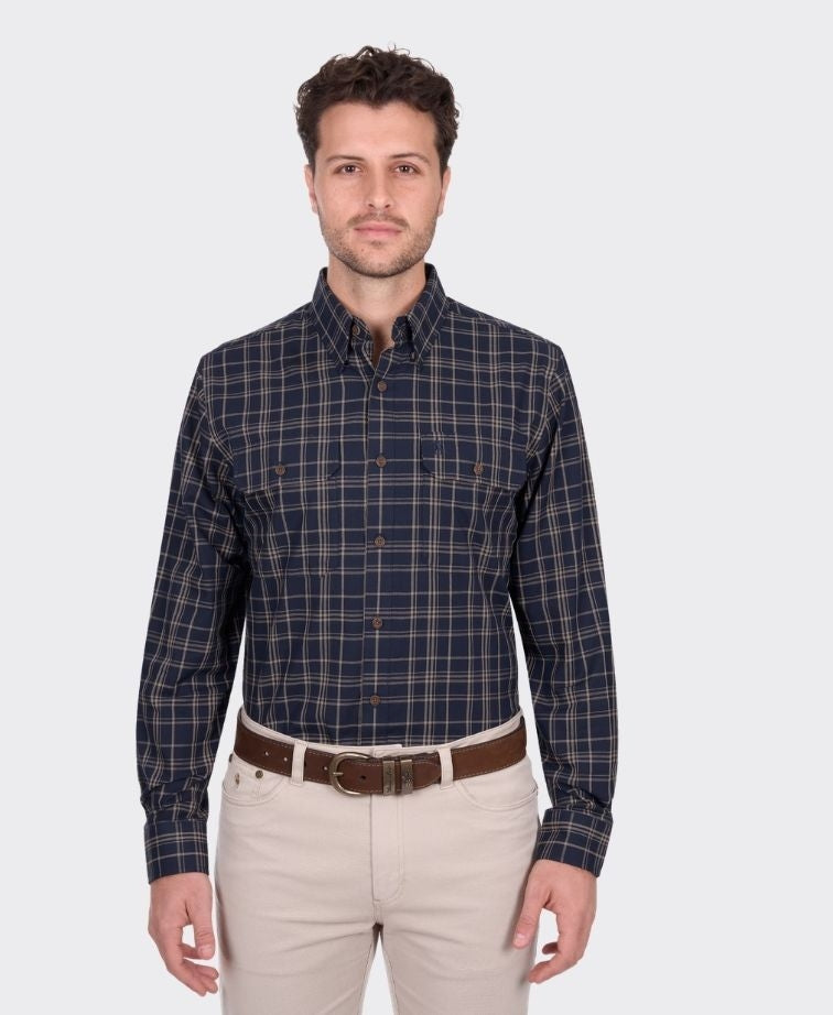 Thomas Cook Shirt L/S Adam 2 Pocket - Navy/Tan