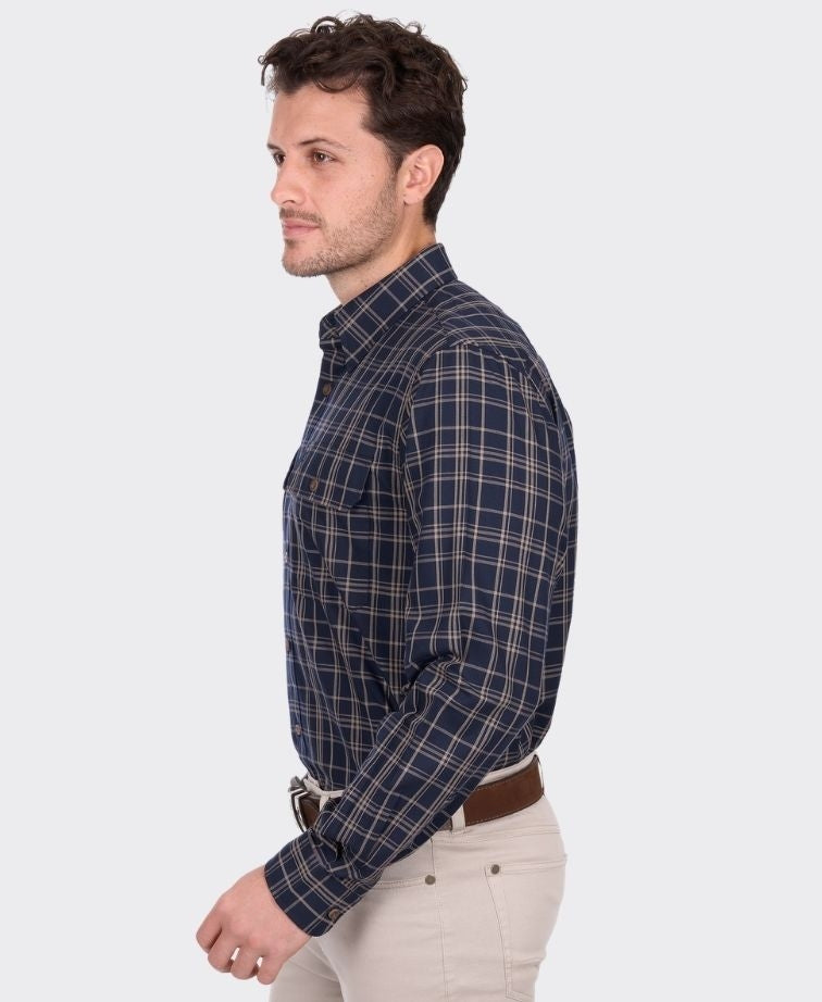Thomas Cook Shirt L/S Adam 2 Pocket - Navy/Tan
