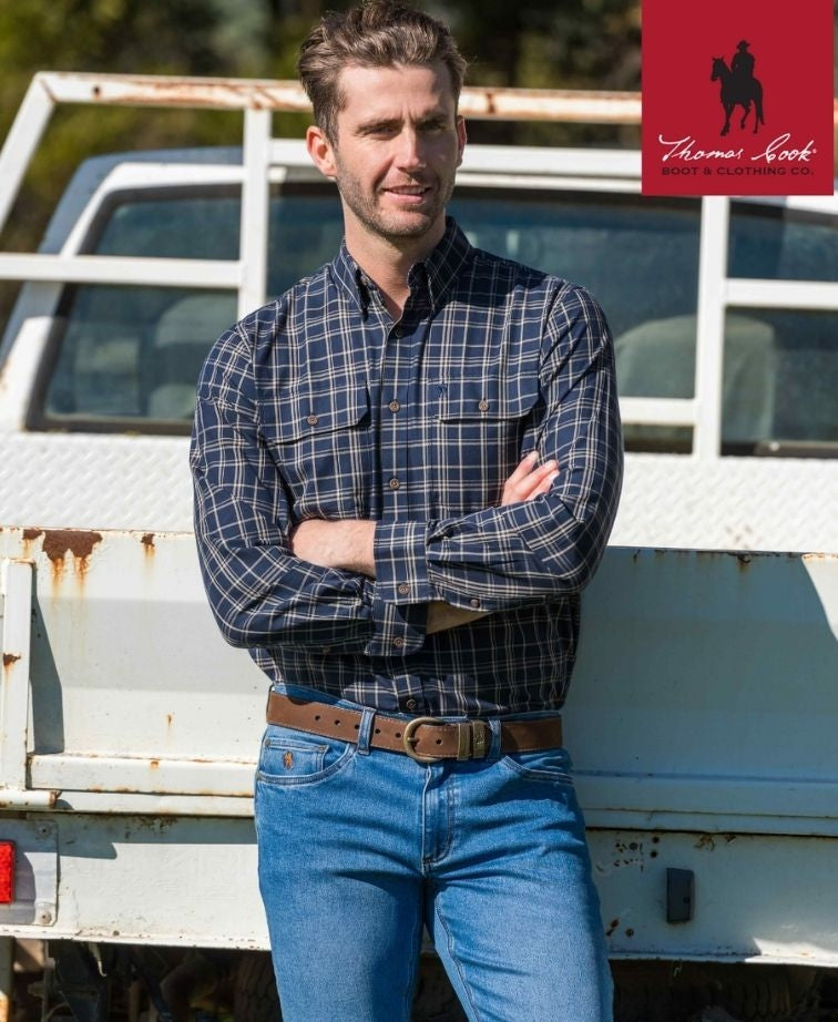 Thomas Cook Shirt L/S Adam 2 Pocket - Navy/Tan
