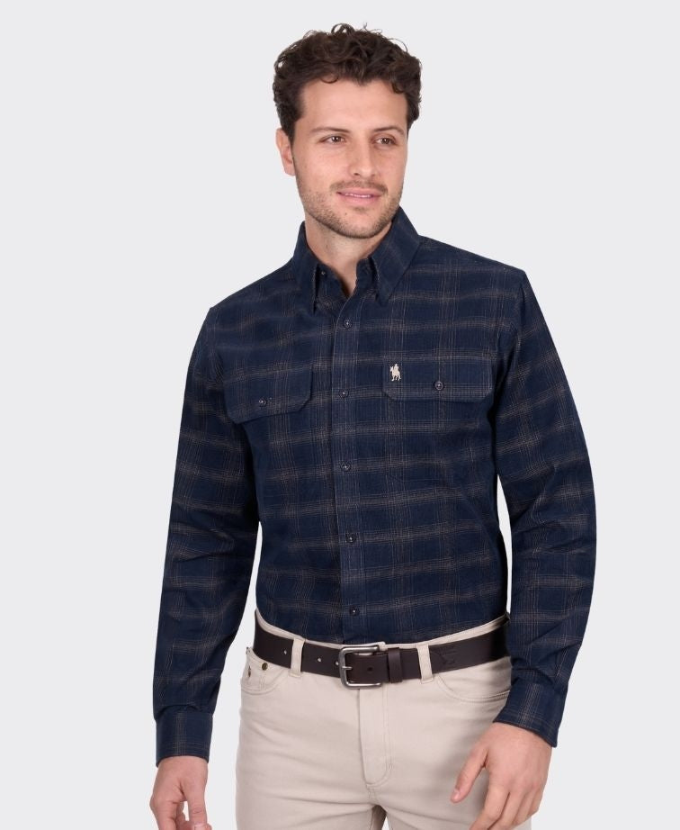 Thomas Cook Shirt L/S Ronald Thermal - Navy/Tan