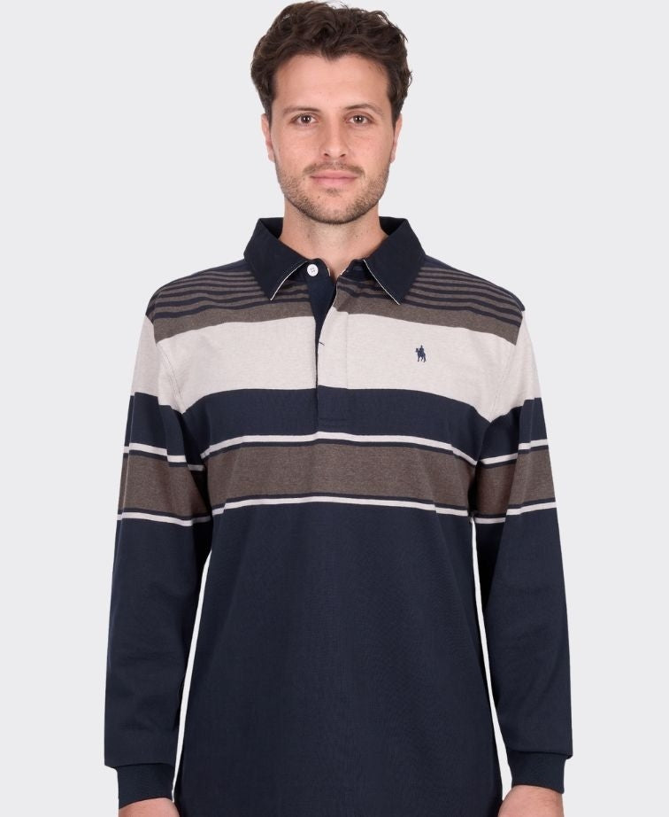 Thomas Cook Sweat Bryan Stripe Rugby - Navy/Dark Tan