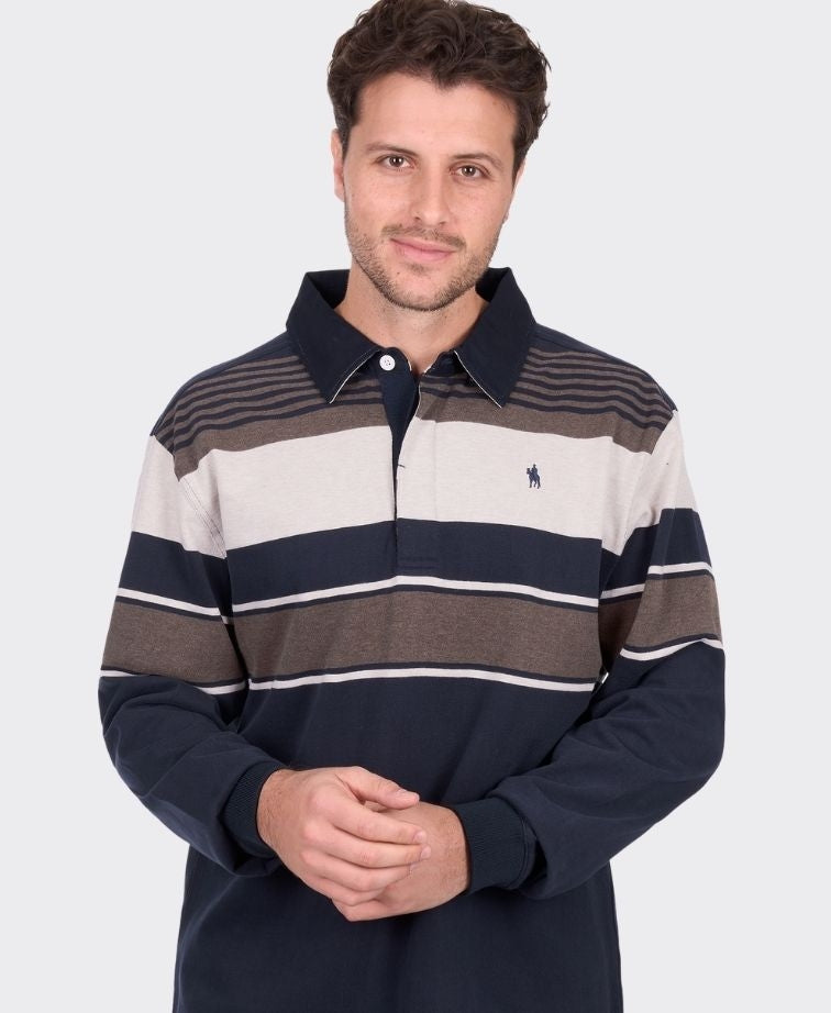 Thomas Cook Sweat Bryan Stripe Rugby - Navy/Dark Tan