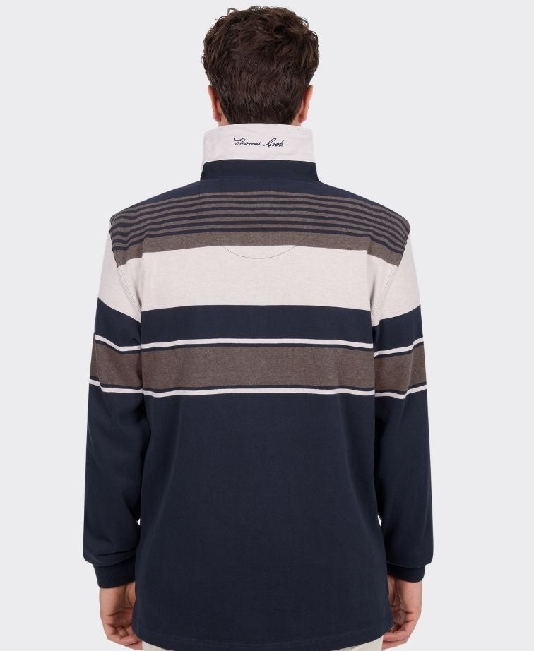 Thomas Cook Sweat Bryan Stripe Rugby - Navy/Dark Tan