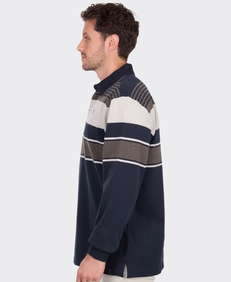 Thomas Cook Sweat Bryan Stripe Rugby - Navy/Dark Tan