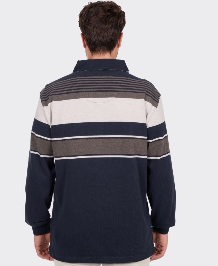 Thomas Cook Sweat Bryan Stripe Rugby - Navy/Dark Tan