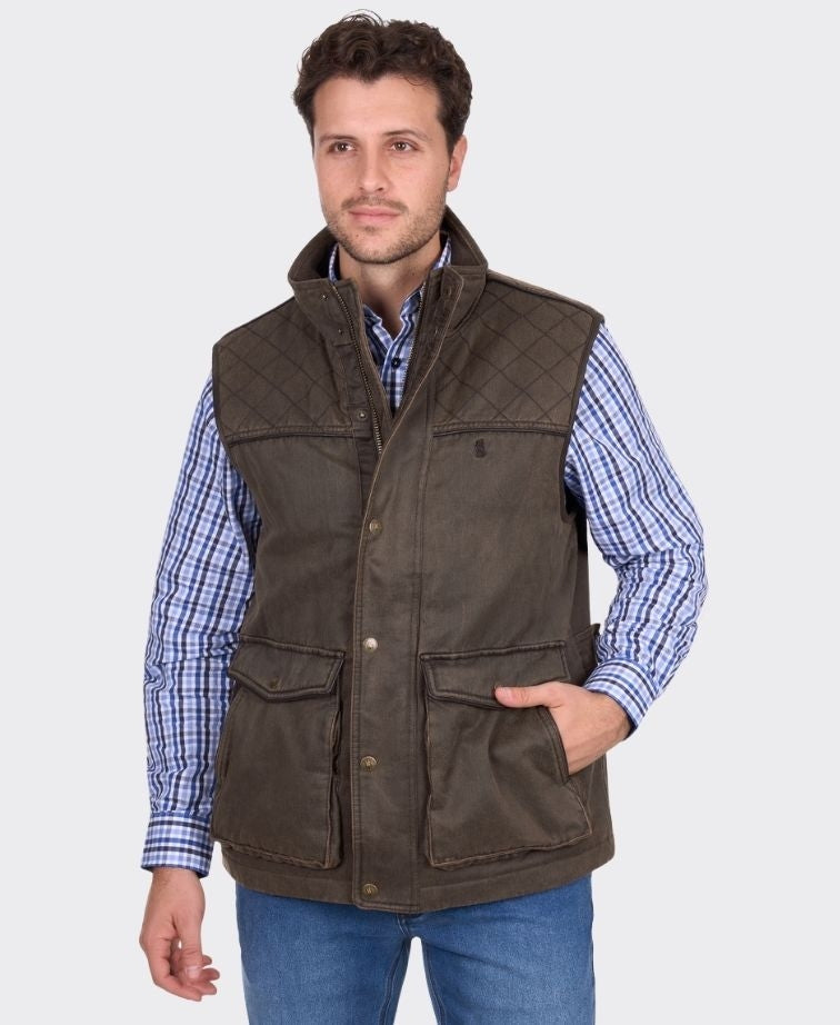 Thomas Cook Vest Marcus Faux Oilskin - Rustic Mulch